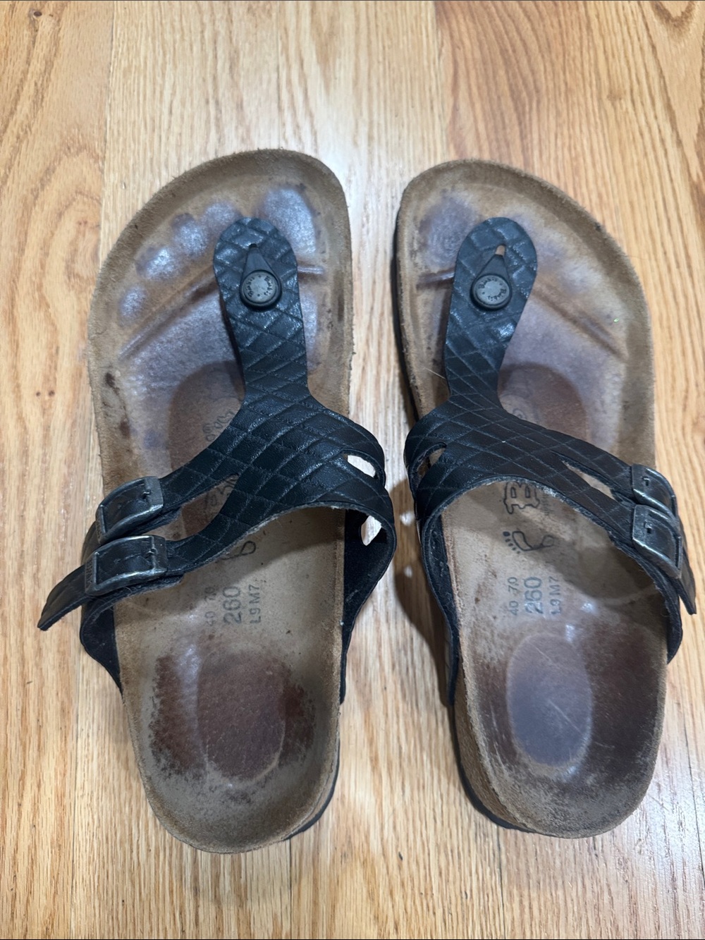 Birkenstock Black Women's Toe-Post Sandals with Dual Buckle Straps